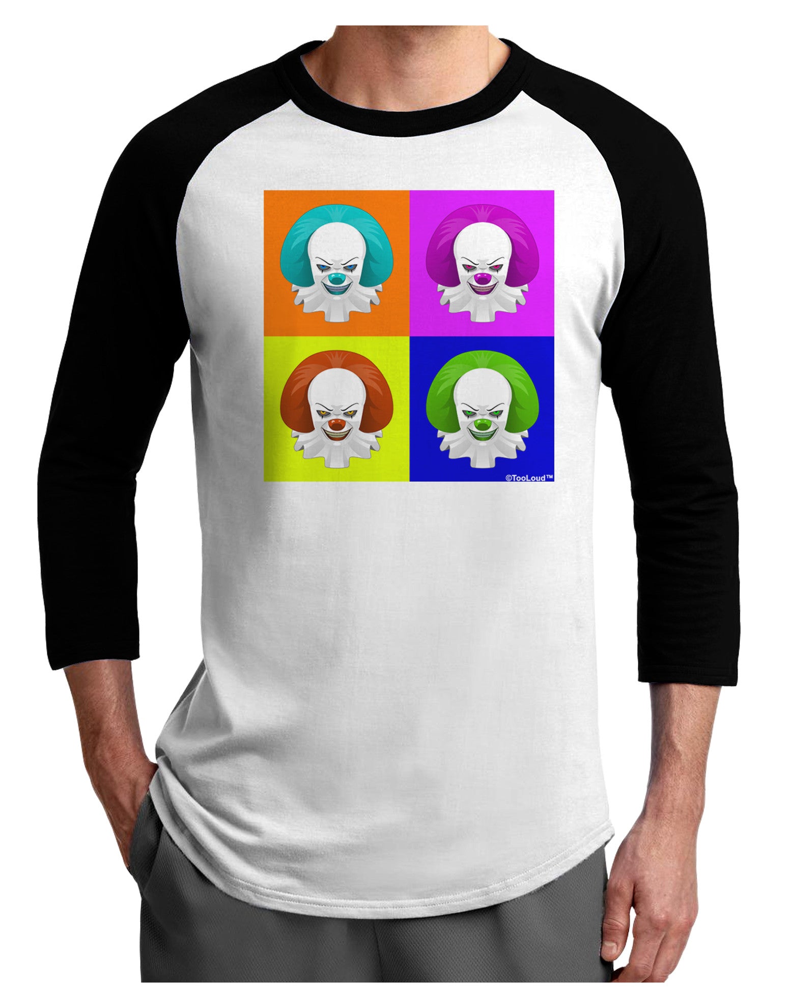Clown Face Pop Art Adult Raglan Shirt-TooLoud-White-Black-X-Small-Davson Sales