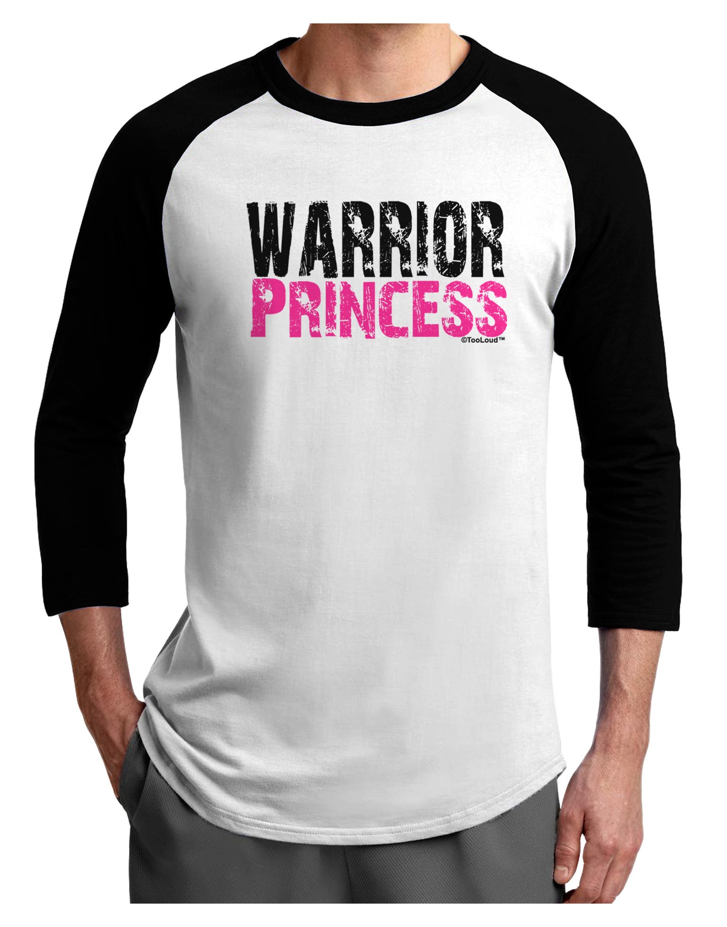 Warrior Princess Pink Adult Raglan Shirt-TooLoud-White-Black-X-Small-Davson Sales