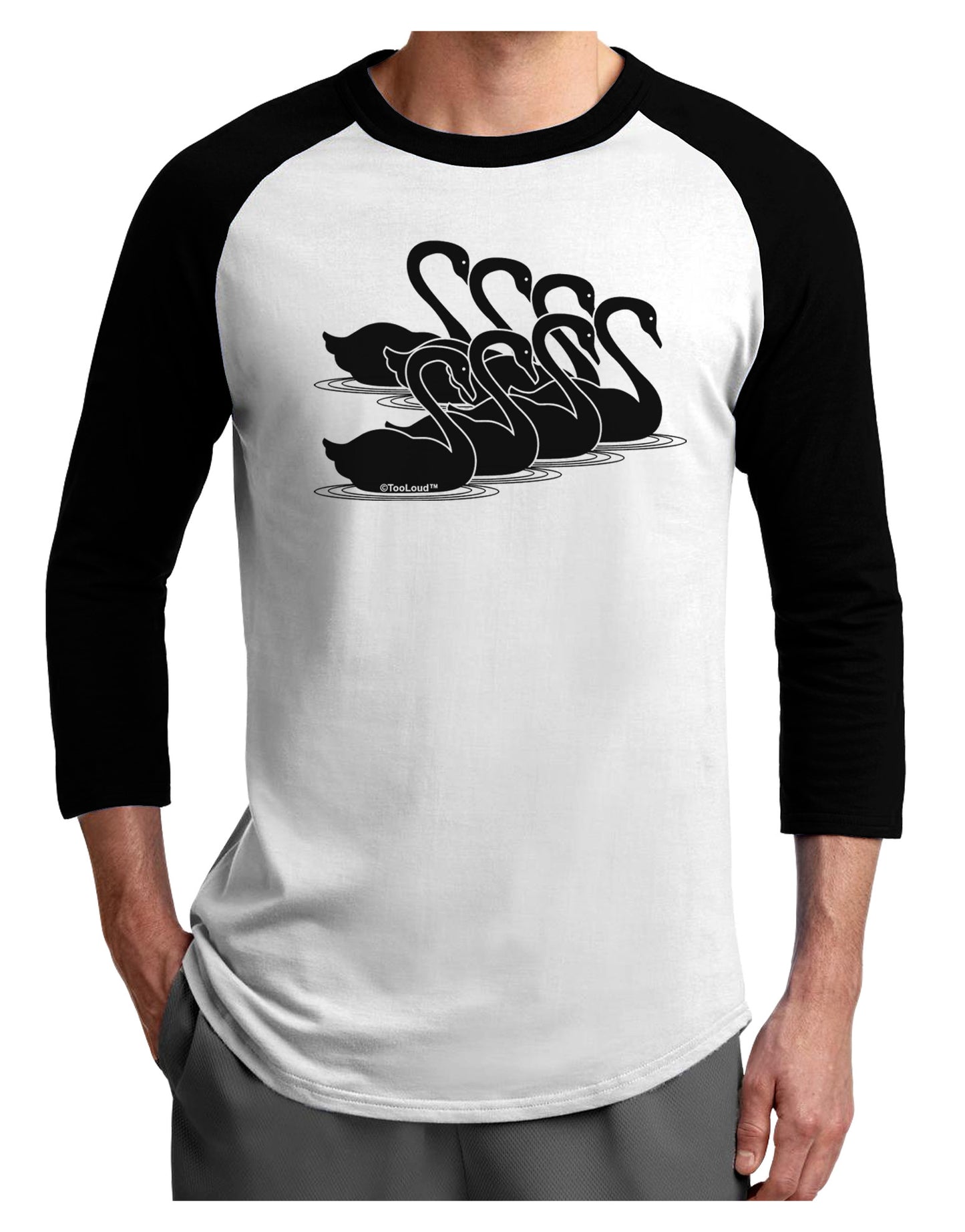 Seven Swans A Swimming Adult Raglan Shirt-TooLoud-White-Black-X-Small-Davson Sales