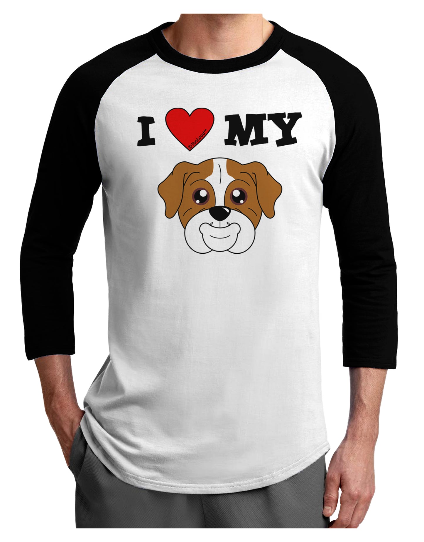 I Heart My - Cute Bulldog - Red Adult Raglan Shirt by TooLoud-TooLoud-White-Black-X-Small-Davson Sales