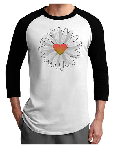 Pretty Daisy Heart Adult Raglan Shirt-Mens-Tshirts-TooLoud-White-Black-X-Small-Davson Sales