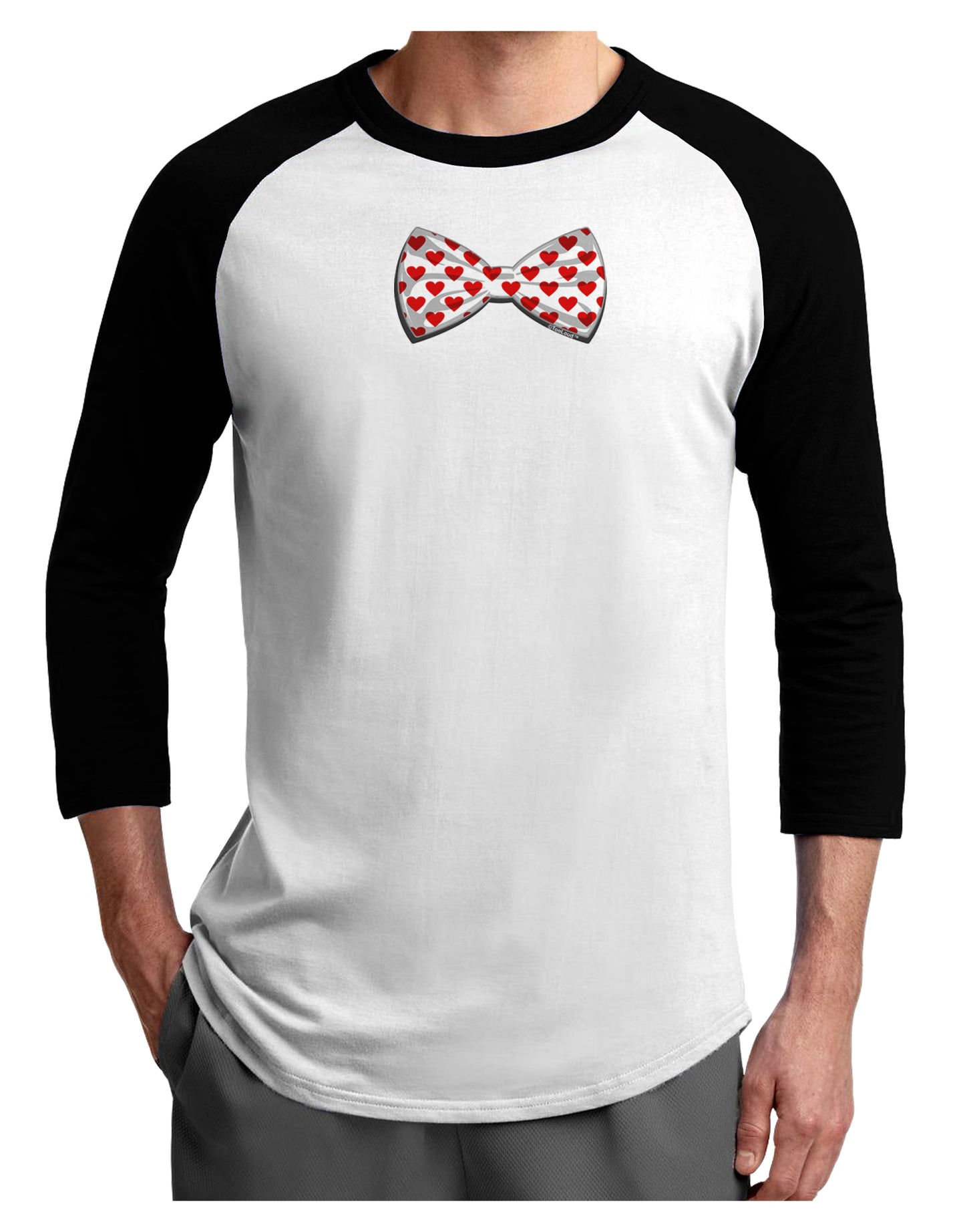 Bow Tie Hearts Adult Raglan Shirt-TooLoud-White-Black-X-Small-Davson Sales