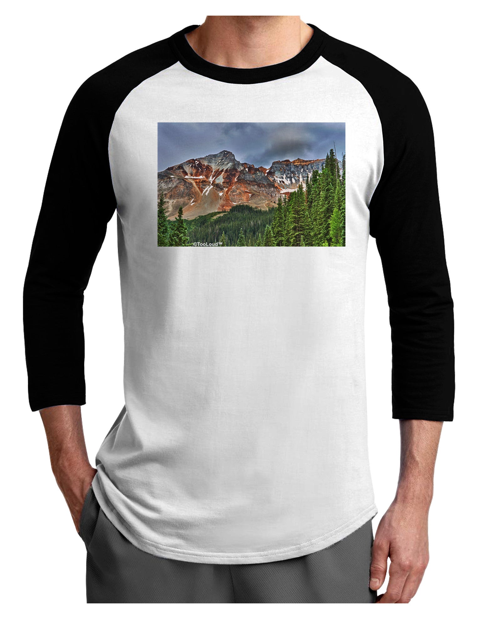 Colorado Mountains Forrest Adult Raglan Shirt-TooLoud-White-Black-X-Small-Davson Sales