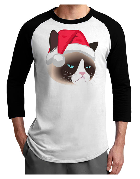 Santa Hat Disgruntled Siamese Cat Adult Raglan Shirt by-Raglan Shirt-TooLoud-White-Black-X-Small-Davson Sales