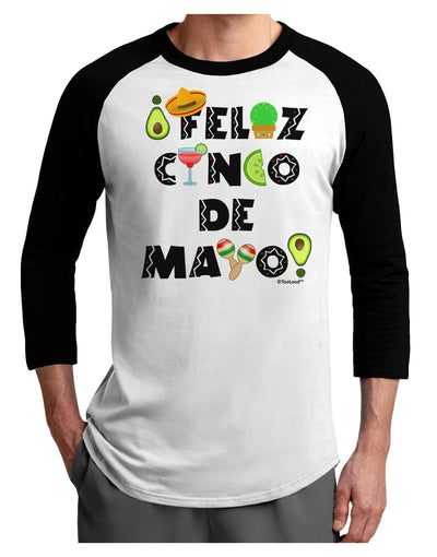 Feliz Cinco de Mayo - Fiesta Icons Adult Raglan Shirt by TooLoud-TooLoud-White-Black-X-Small-Davson Sales