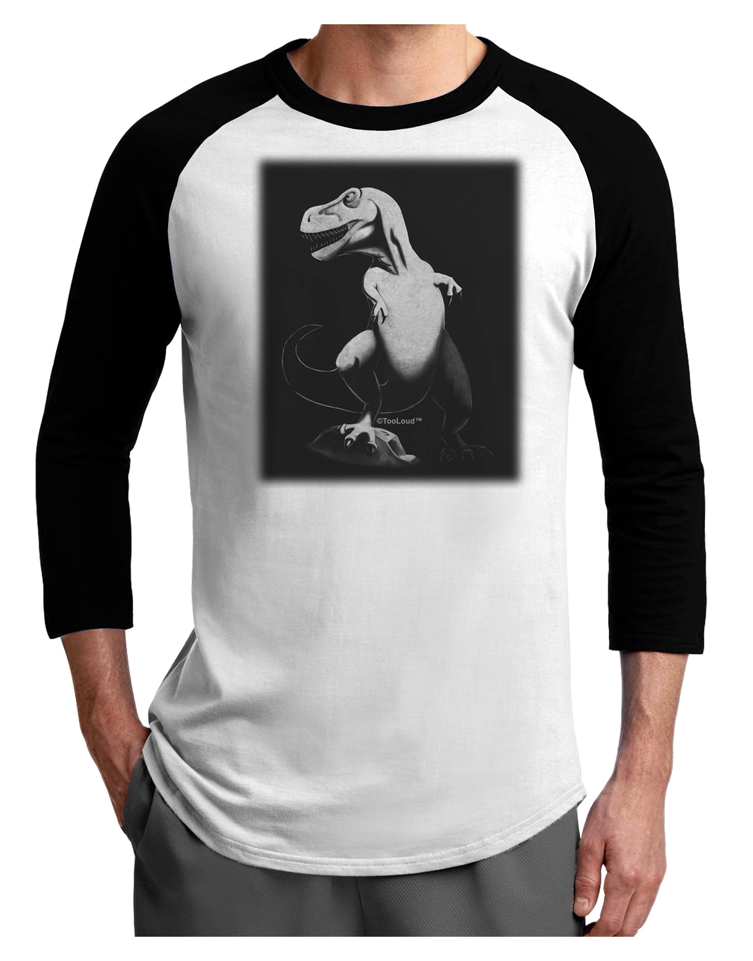 Tyrannosaurus Rex Design - Grayscale Adult Raglan Shirt by TooLoud-TooLoud-White-Black-X-Small-Davson Sales