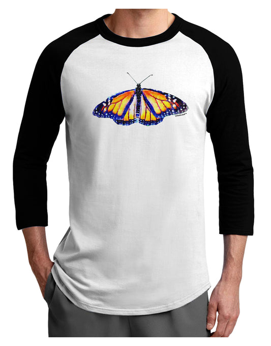 TooLoud Watercolor Monarch Butterfly Adult Raglan Shirt-TooLoud-White-Black-X-Small-Davson Sales