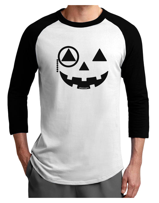 Monocle Jack-o-Lantern B-W Adult Raglan Shirt-TooLoud-White-Black-X-Small-Davson Sales