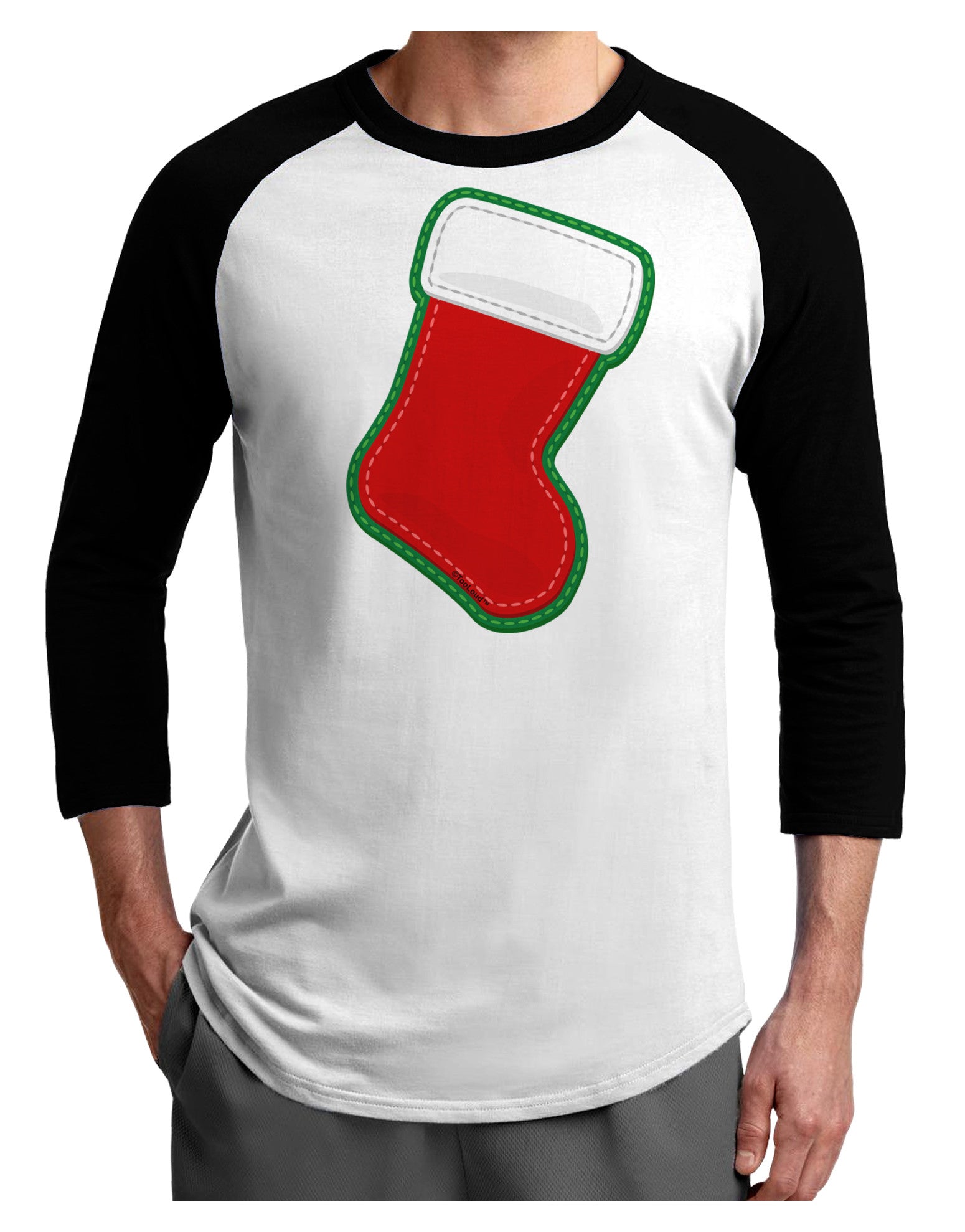 Cute Faux Applique Christmas Stocking Adult Raglan Shirt-TooLoud-White-Black-X-Small-Davson Sales