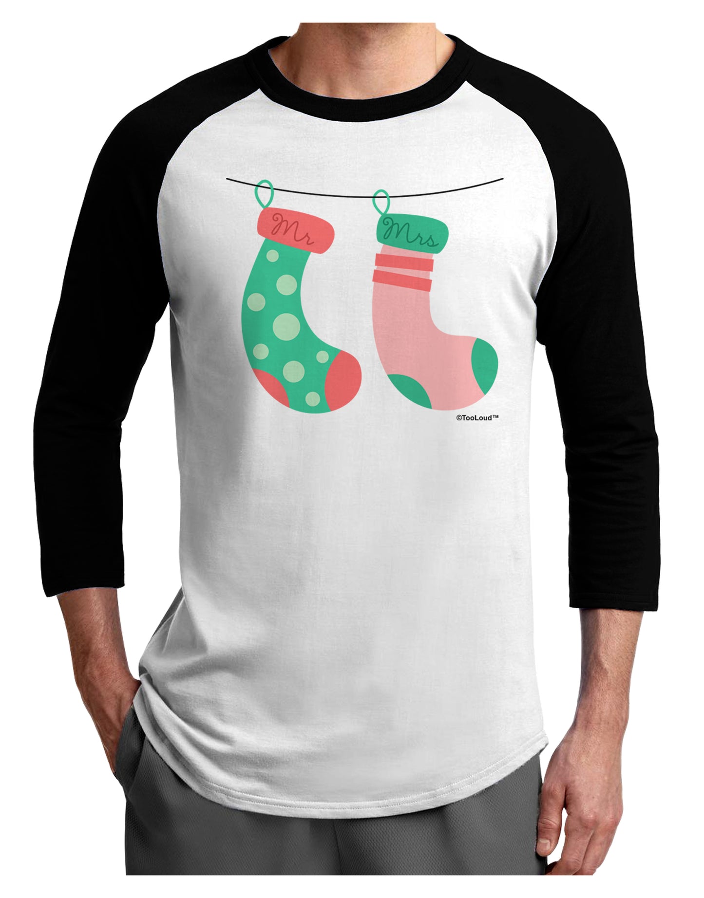 Cute Mr and Mrs Christmas Couple Stockings Adult Raglan Shirt by TooLoud-TooLoud-White-Black-X-Small-Davson Sales