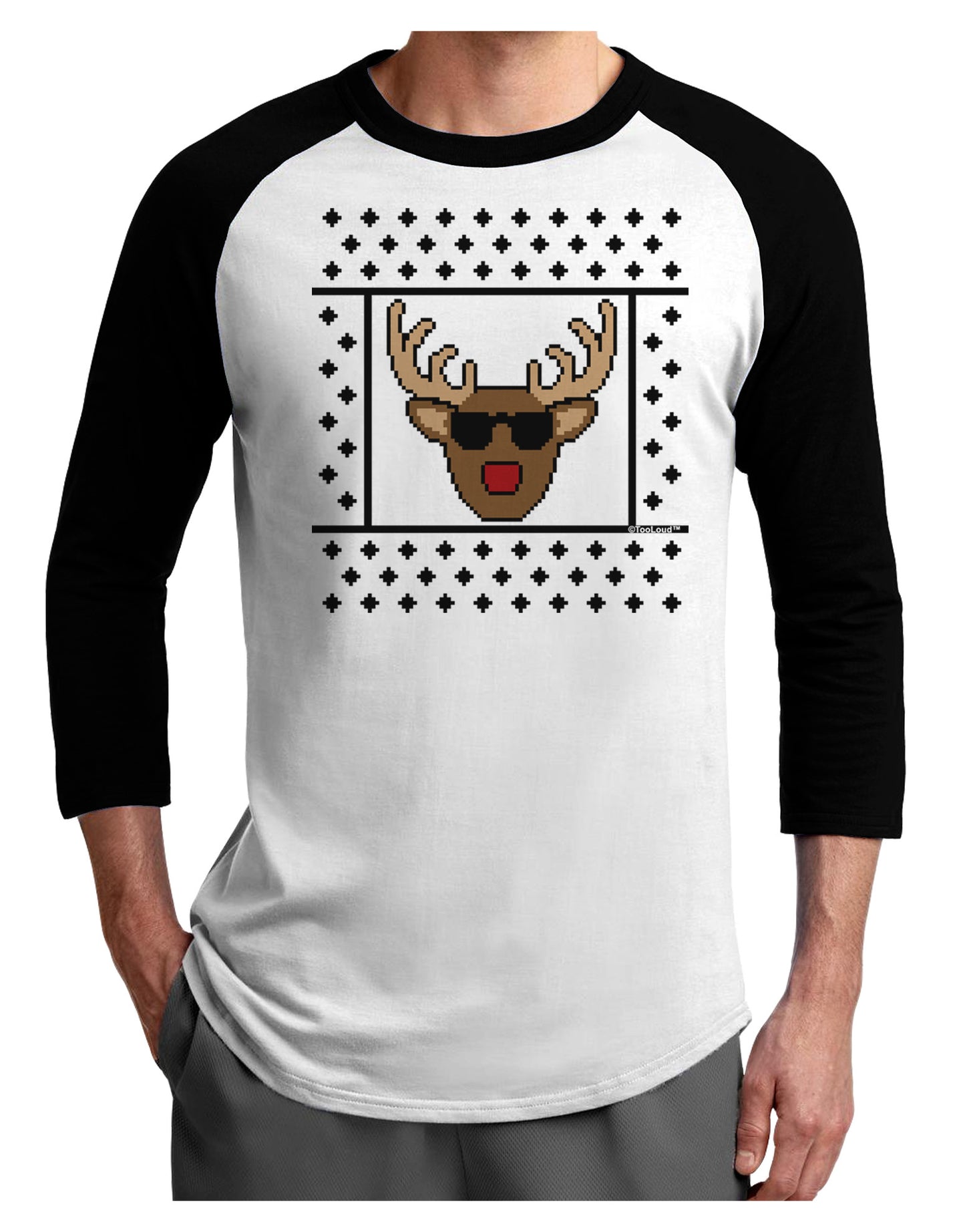 Cool Rudolph Sweater Adult Raglan Shirt-TooLoud-White-Black-X-Small-Davson Sales