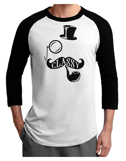 Classy Tophat Mustache Pipe and Monocle Adult Raglan Shirt-Raglan Shirt-TooLoud-White-Black-X-Small-Davson Sales