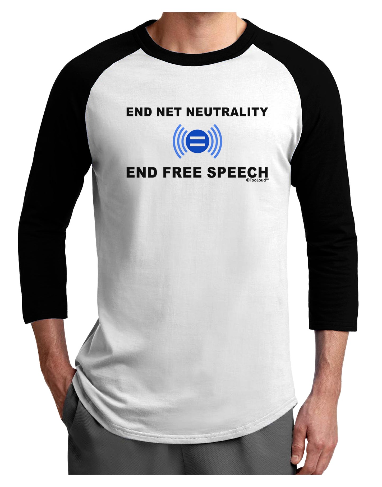 End Net Neutrality End Free Speech Adult Raglan Shirt-TooLoud-White-Black-X-Small-Davson Sales