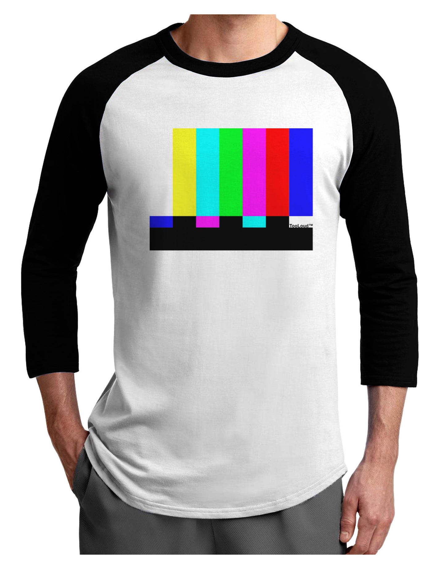Color Bars Test Signal Adult Raglan Shirt-TooLoud-White-Black-X-Small-Davson Sales