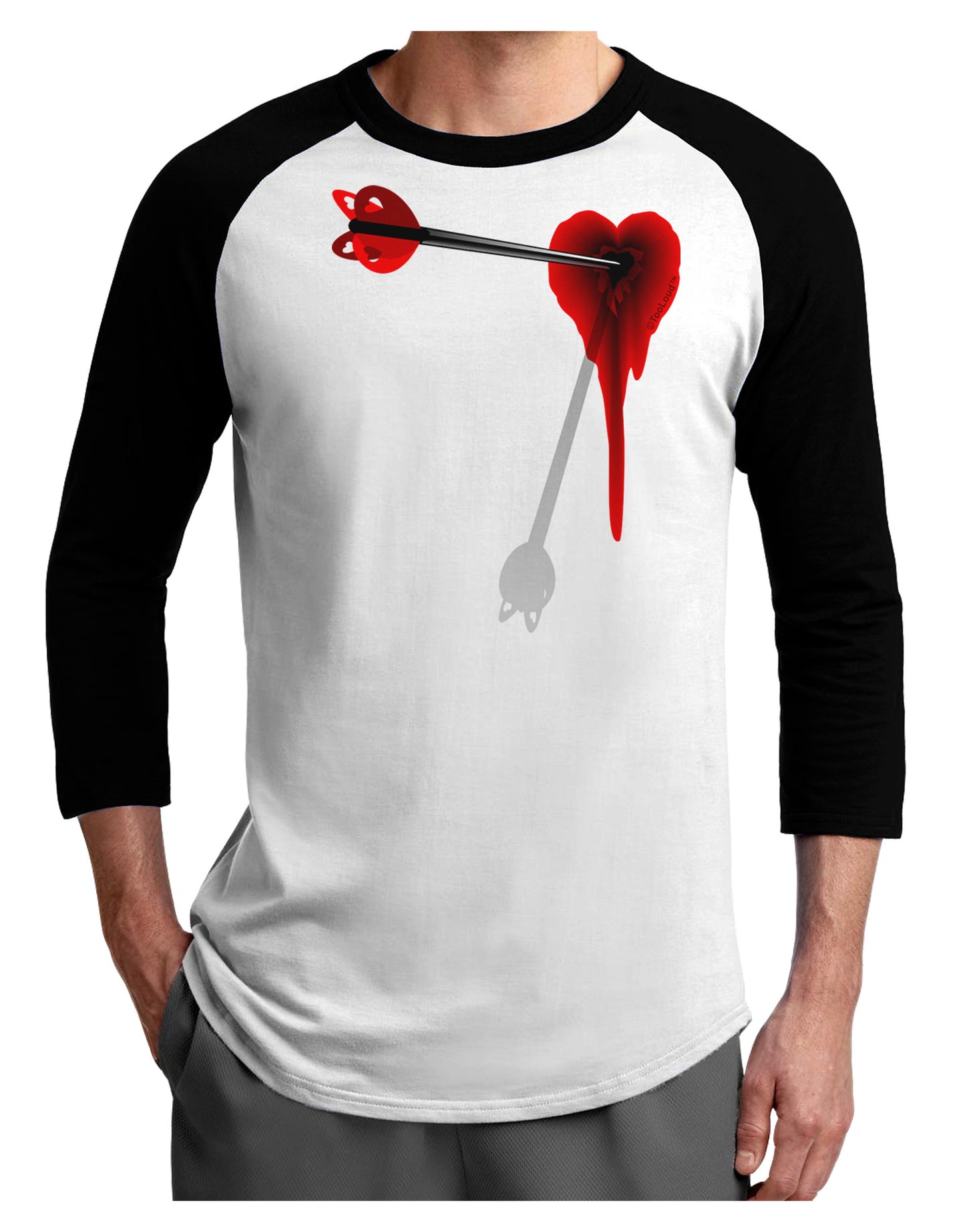 Cupid's Arrow Heart Shot Wound Adult Raglan Shirt-Raglan Shirt-TooLoud-White-Black-X-Small-Davson Sales