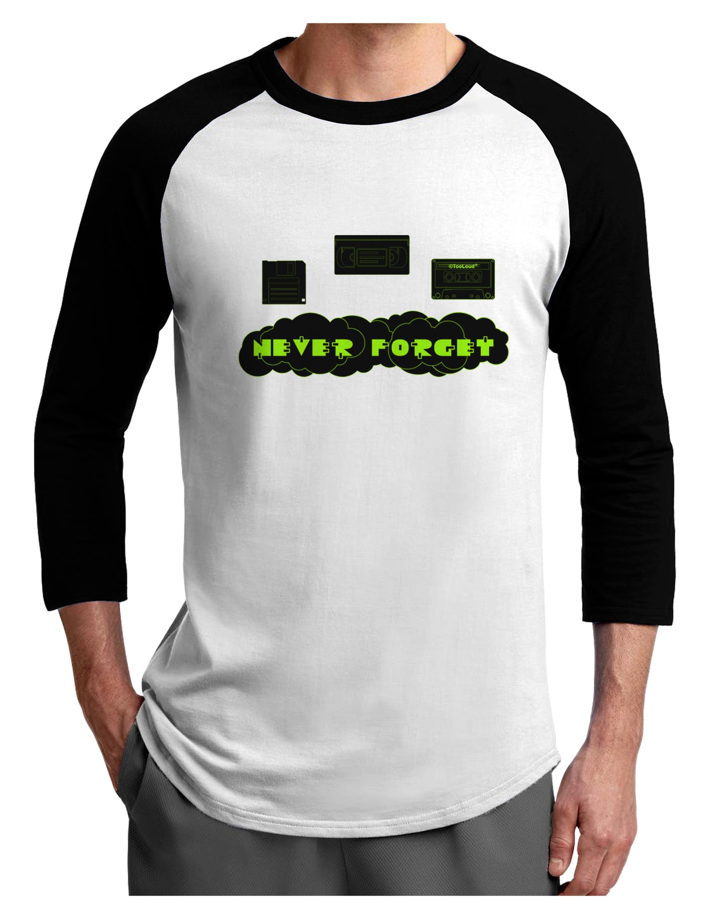 Never Forget Retro 80's Funny Adult Raglan Shirt by TooLoud-TooLoud-White-Black-X-Small-Davson Sales