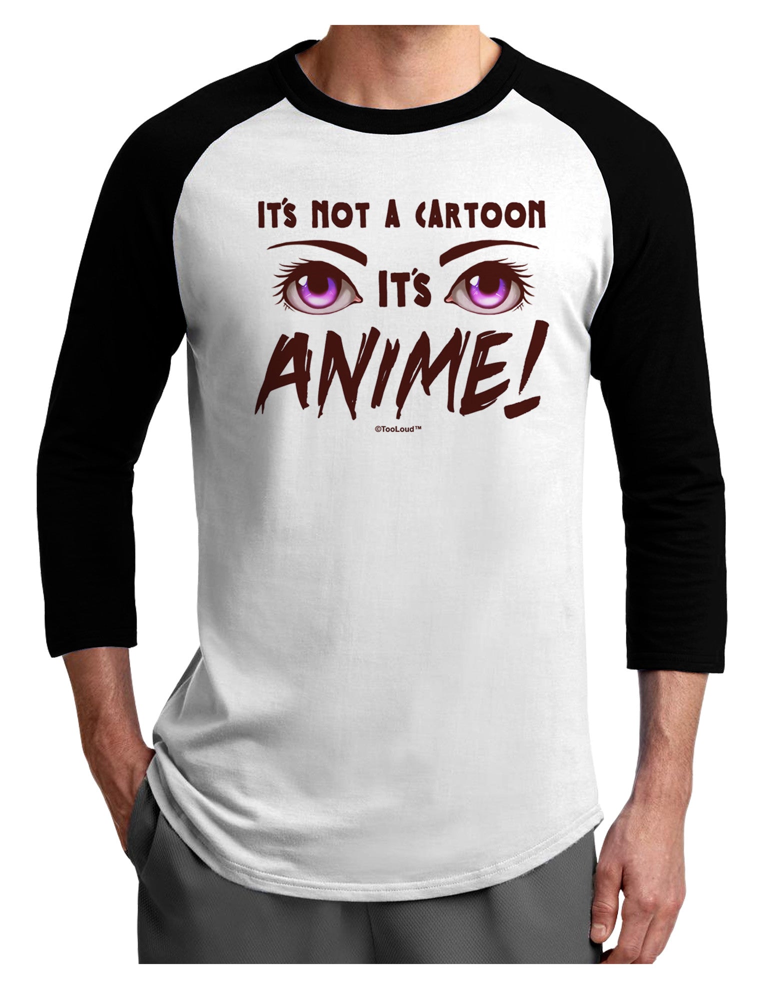 Not A Cartoon Eyes Magenta Adult Raglan Shirt-TooLoud-White-Black-X-Small-Davson Sales