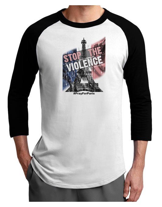 Distressed Paris Stop The Violence Adult Raglan Shirt-Raglan Shirt-TooLoud-White-Black-X-Small-Davson Sales