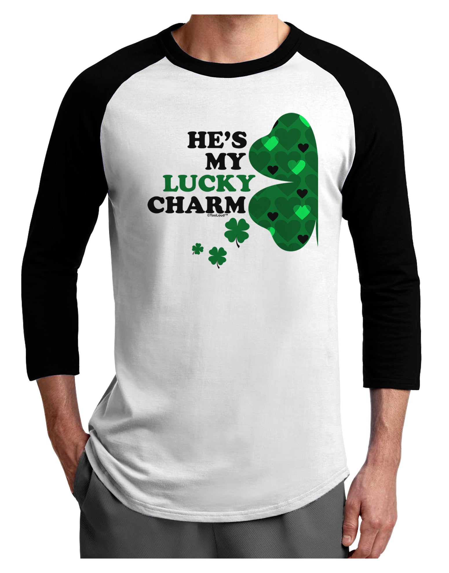 He's My Lucky Charm - Left Adult Raglan Shirt-Raglan Shirt-TooLoud-White-Black-X-Small-Davson Sales