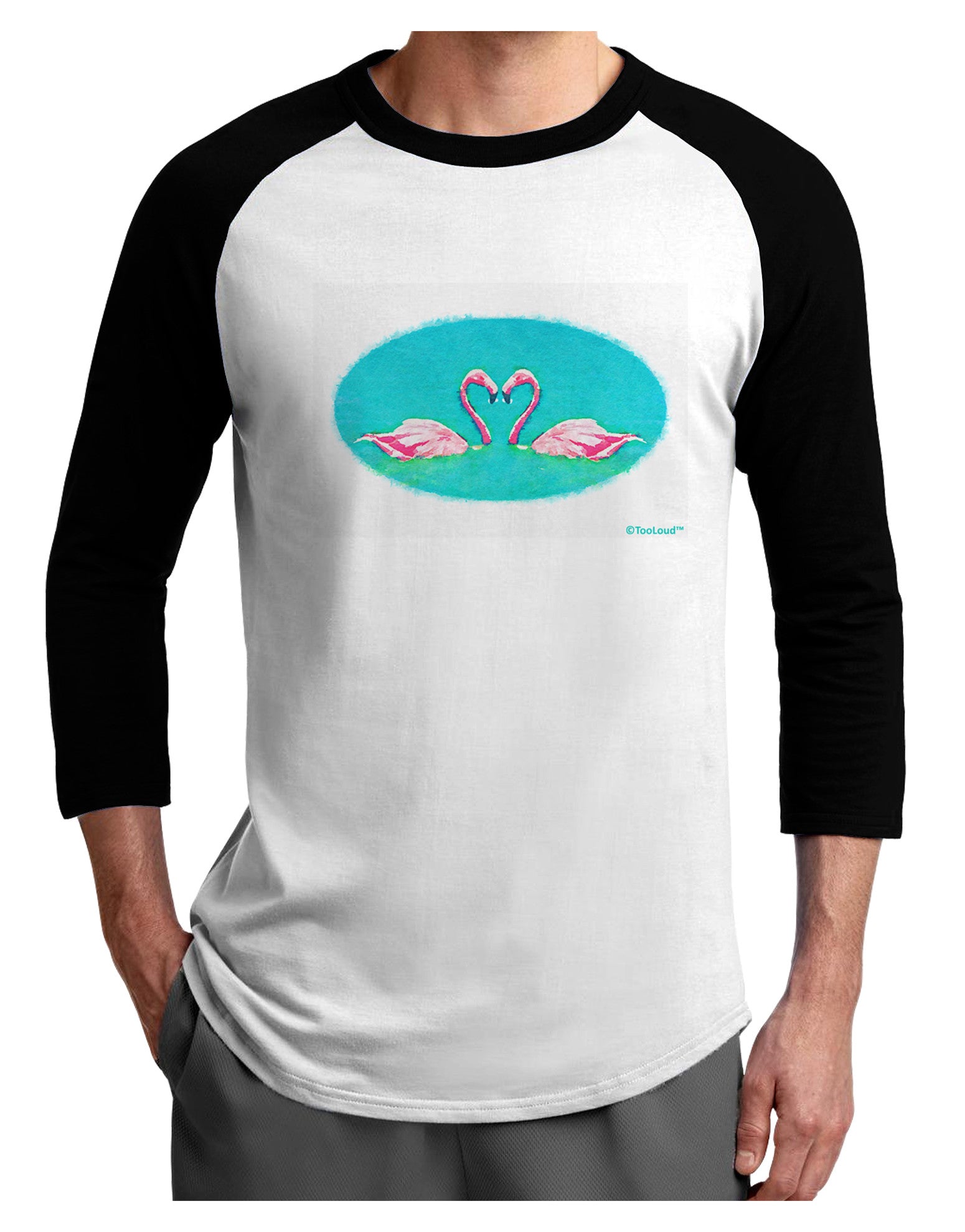 Love Birds - Flamingos Watercolor Adult Raglan Shirt-TooLoud-White-Black-X-Small-Davson Sales