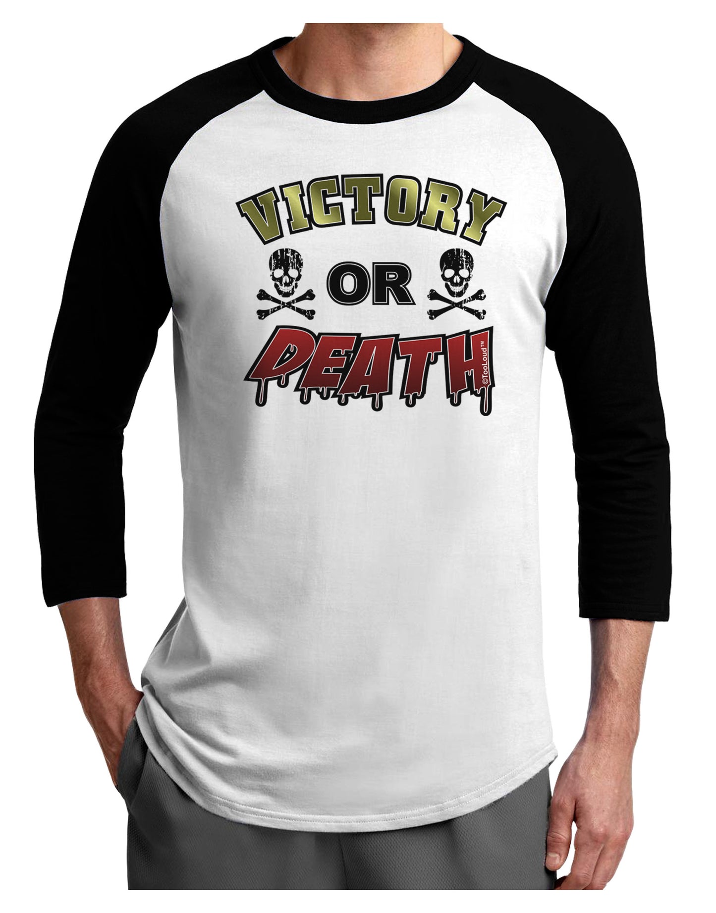 Victory Or Death Adult Raglan Shirt-Raglan Shirt-TooLoud-White-Black-X-Small-Davson Sales
