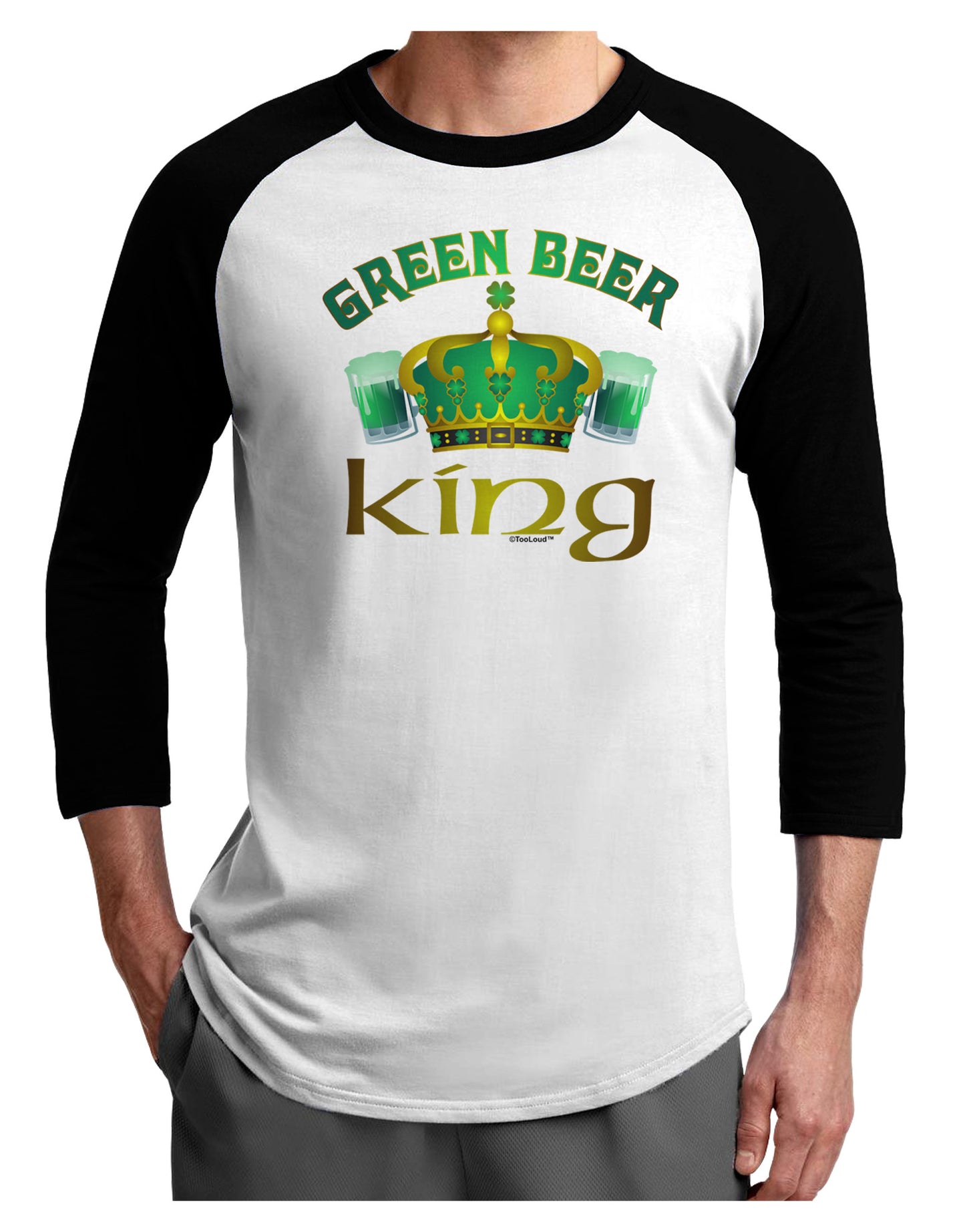 Green Beer King Adult Raglan Shirt-Raglan Shirt-TooLoud-White-Black-X-Small-Davson Sales