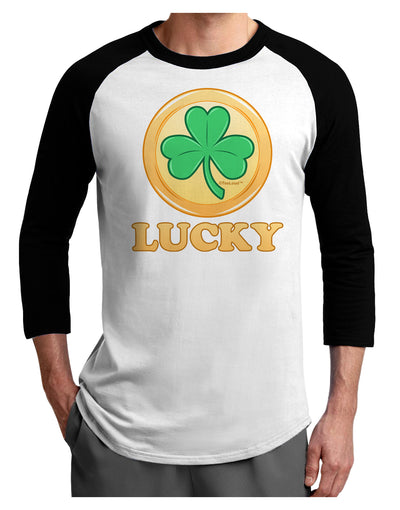 Shamrock Button - Lucky Adult Raglan Shirt by TooLoud-TooLoud-White-Black-X-Small-Davson Sales