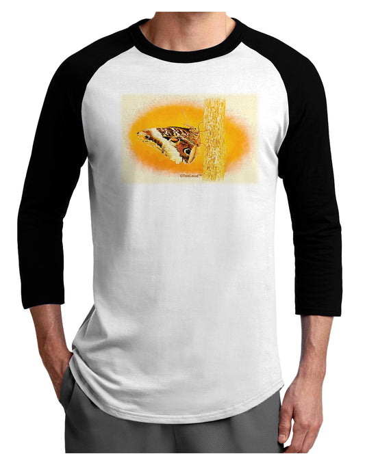 Watercolor Owl Moth Adult Raglan Shirt-TooLoud-White-Black-X-Small-Davson Sales