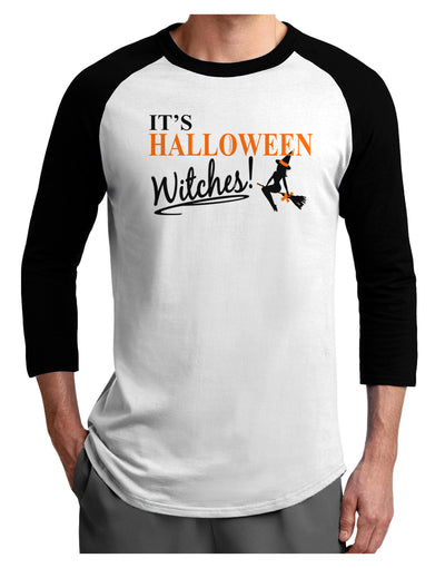 It's Halloween Witches Adult Raglan Shirt-TooLoud-White-Black-X-Small-Davson Sales