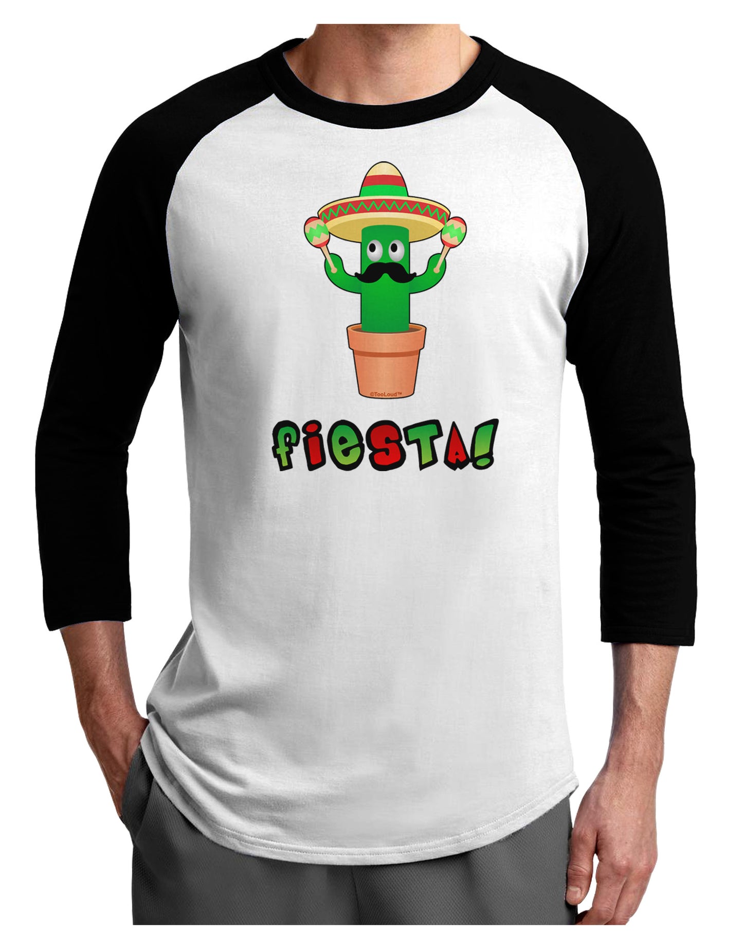 Fiesta Cactus Text Adult Raglan Shirt-Raglan Shirt-TooLoud-White-Black-X-Small-Davson Sales