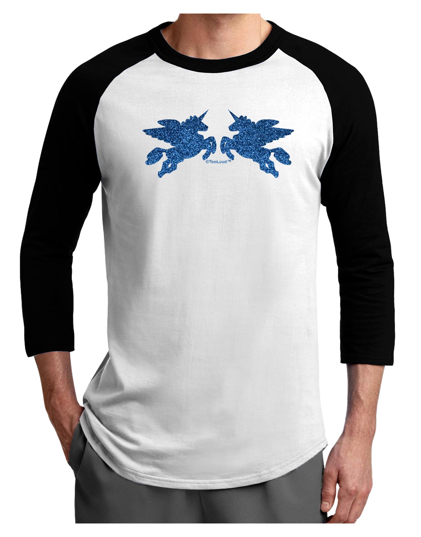 Unicorn Pegasus Blue Glitter Adult Raglan Shirt by TooLoud-TooLoud-White-Black-X-Small-Davson Sales