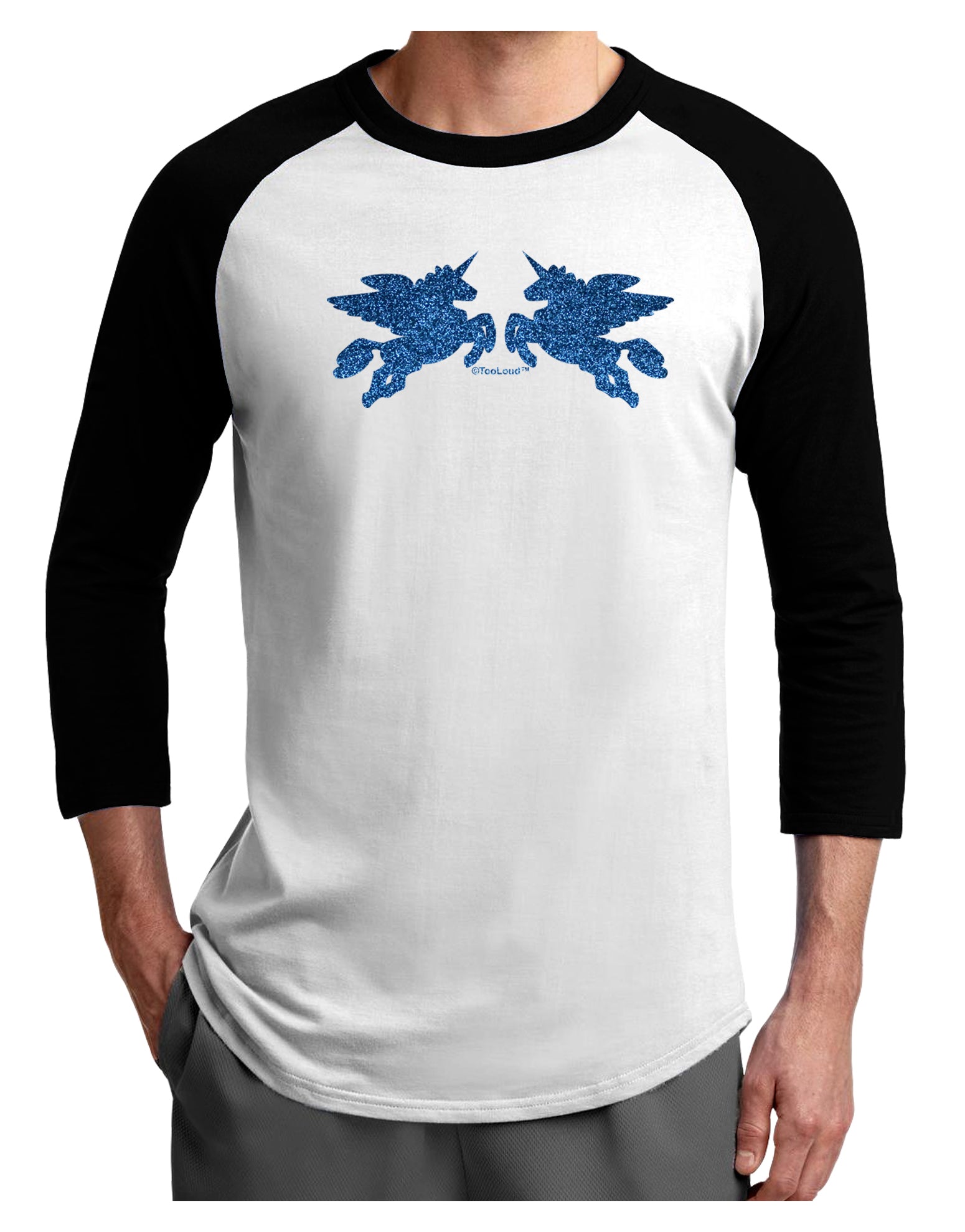 Unicorn Pegasus Blue Glitter Adult Raglan Shirt by TooLoud-TooLoud-White-Black-X-Small-Davson Sales