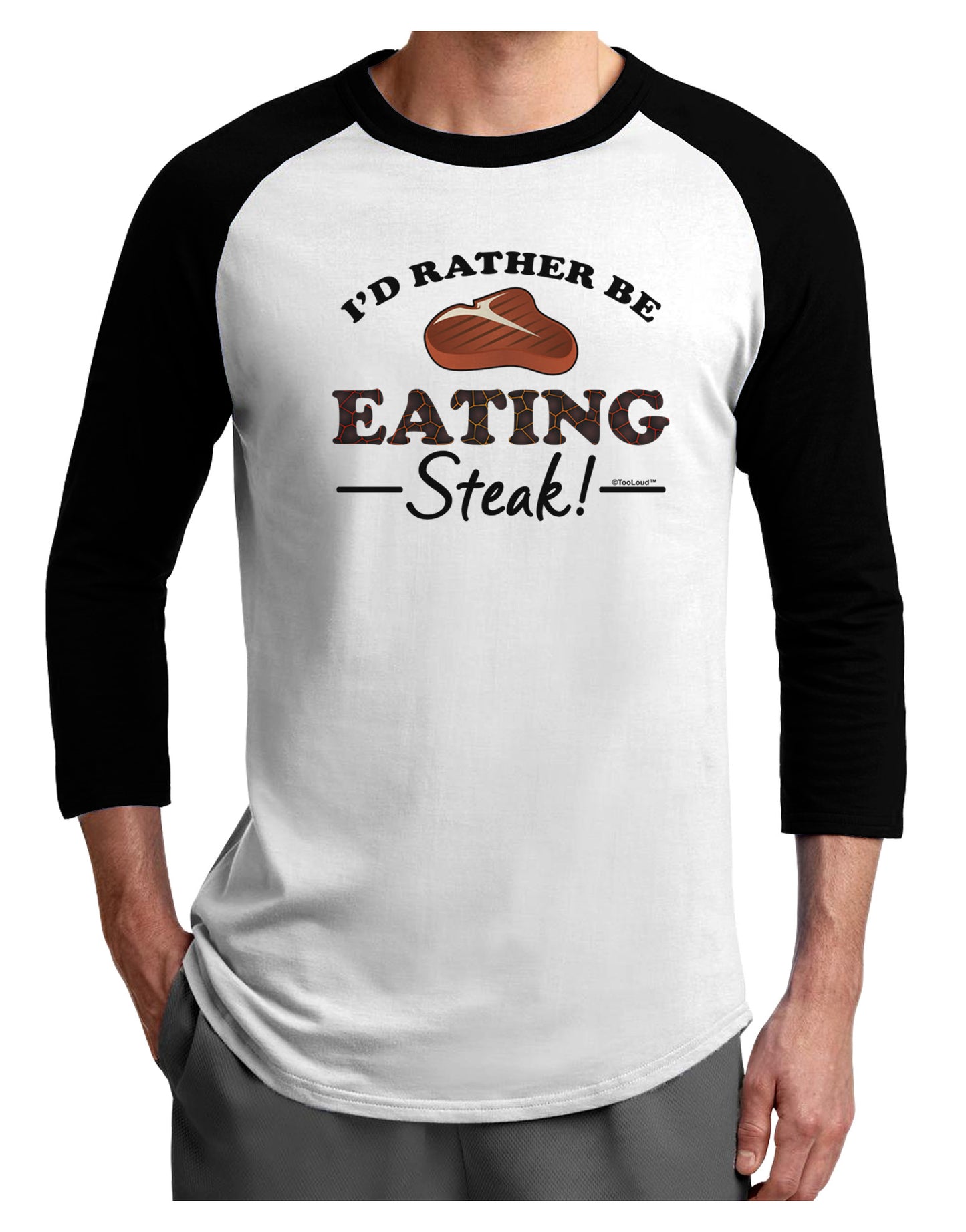I'd Rather - Steak Adult Raglan Shirt-Raglan Shirt-TooLoud-White-Black-X-Small-Davson Sales