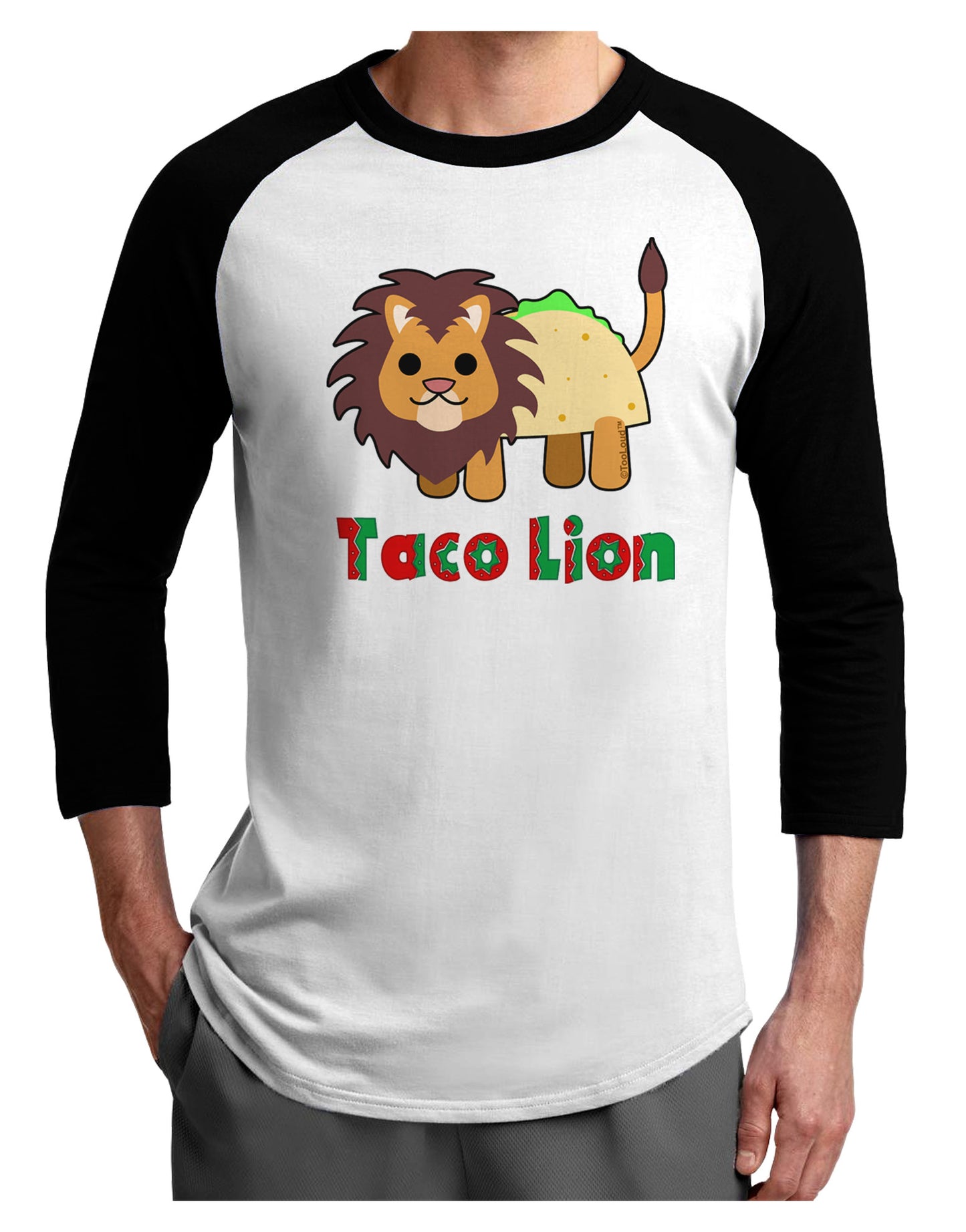 Cute Taco Lion Text Adult Raglan Shirt-TooLoud-White-Black-X-Small-Davson Sales