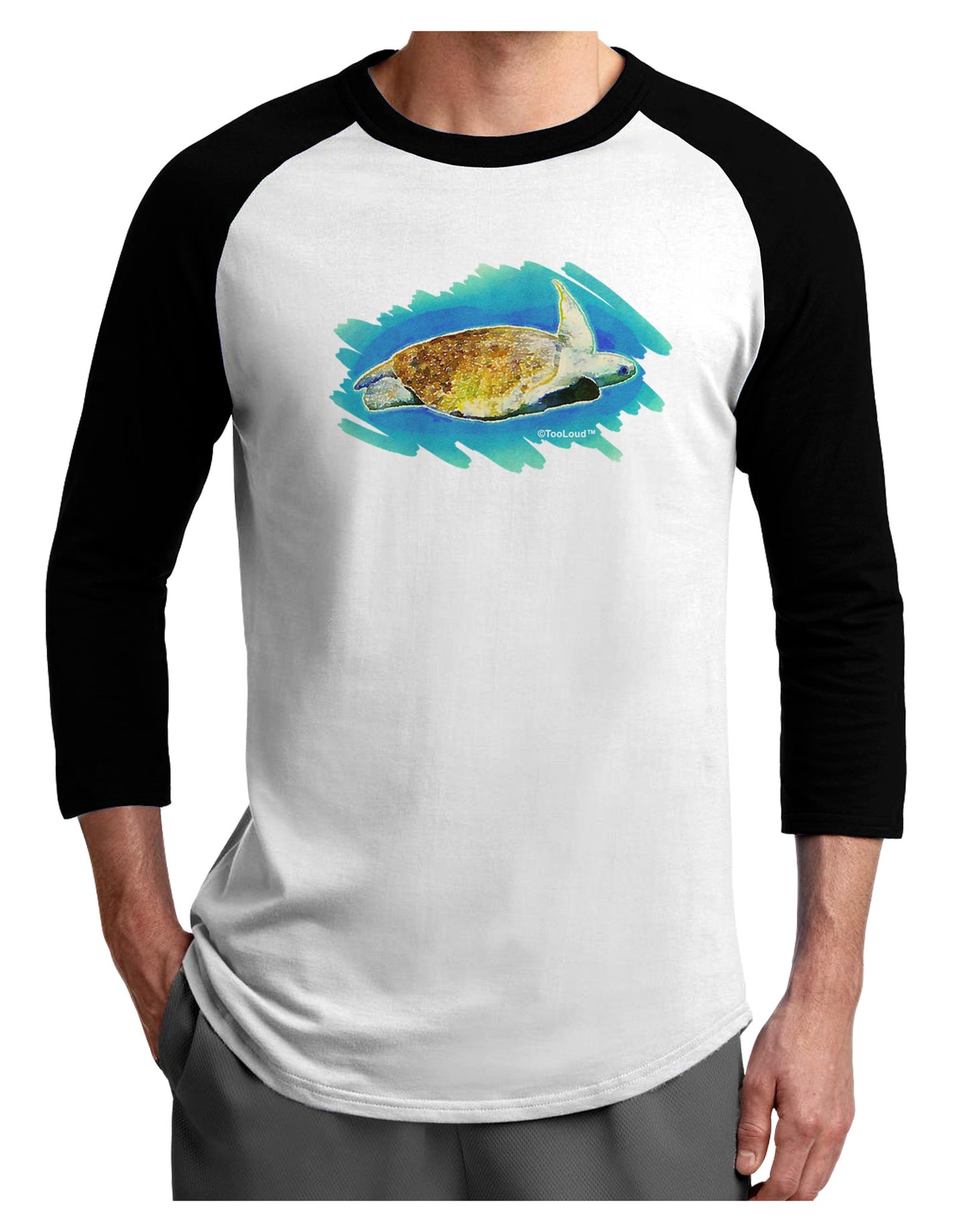 Turtle Watercolor Adult Raglan Shirt-TooLoud-White-Black-X-Small-Davson Sales