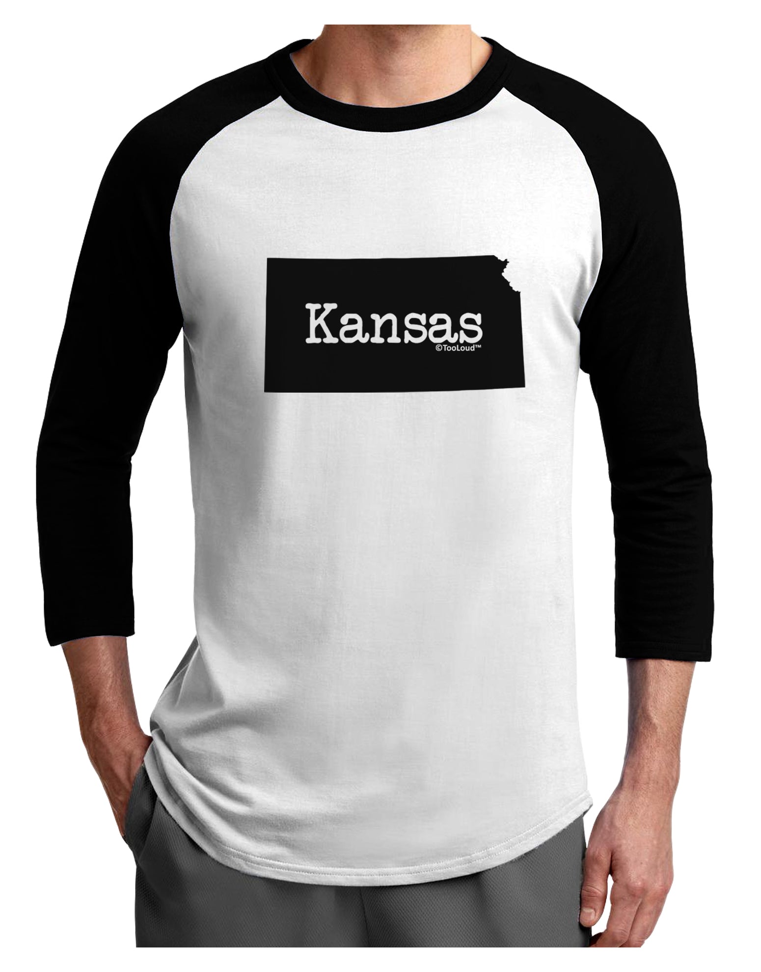 Kansas - United States Shape Adult Raglan Shirt by TooLoud-TooLoud-White-Black-X-Small-Davson Sales