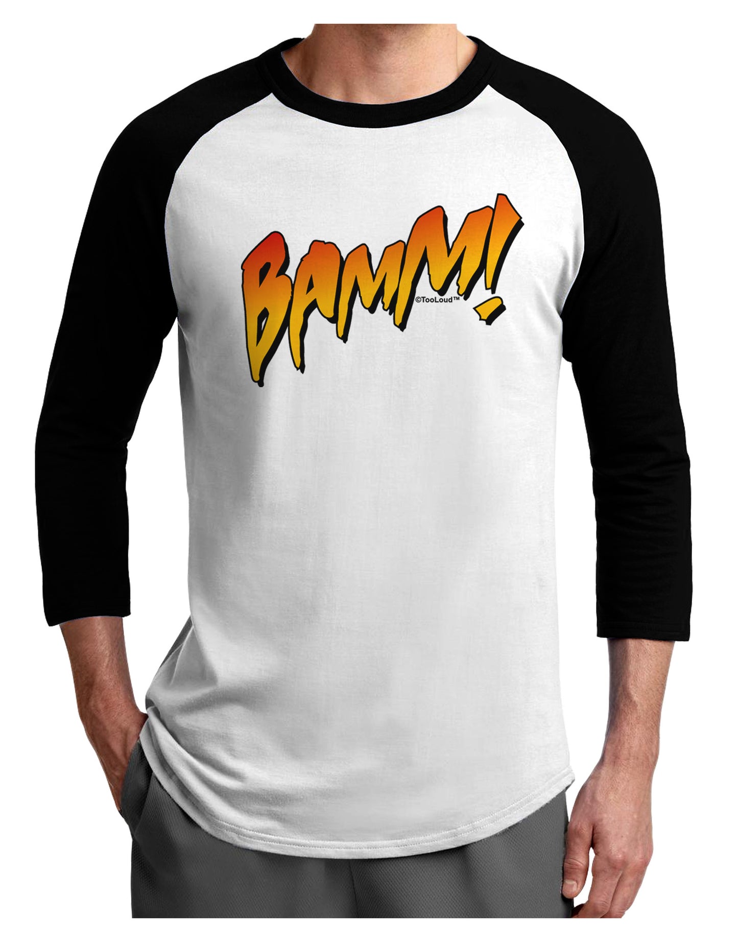 Onomatopoeia BAMM Adult Raglan Shirt-TooLoud-White-Black-X-Small-Davson Sales