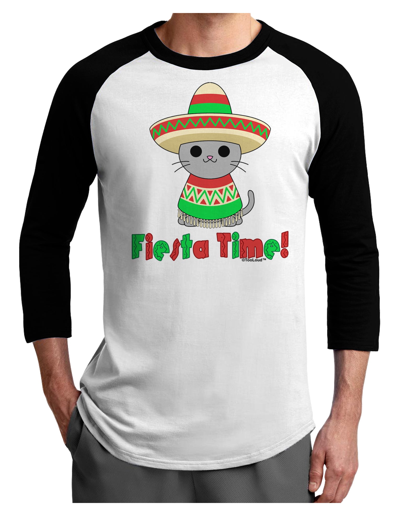 Fiesta Time - Cute Sombrero Cat Adult Raglan Shirt by TooLoud-TooLoud-White-Black-X-Small-Davson Sales