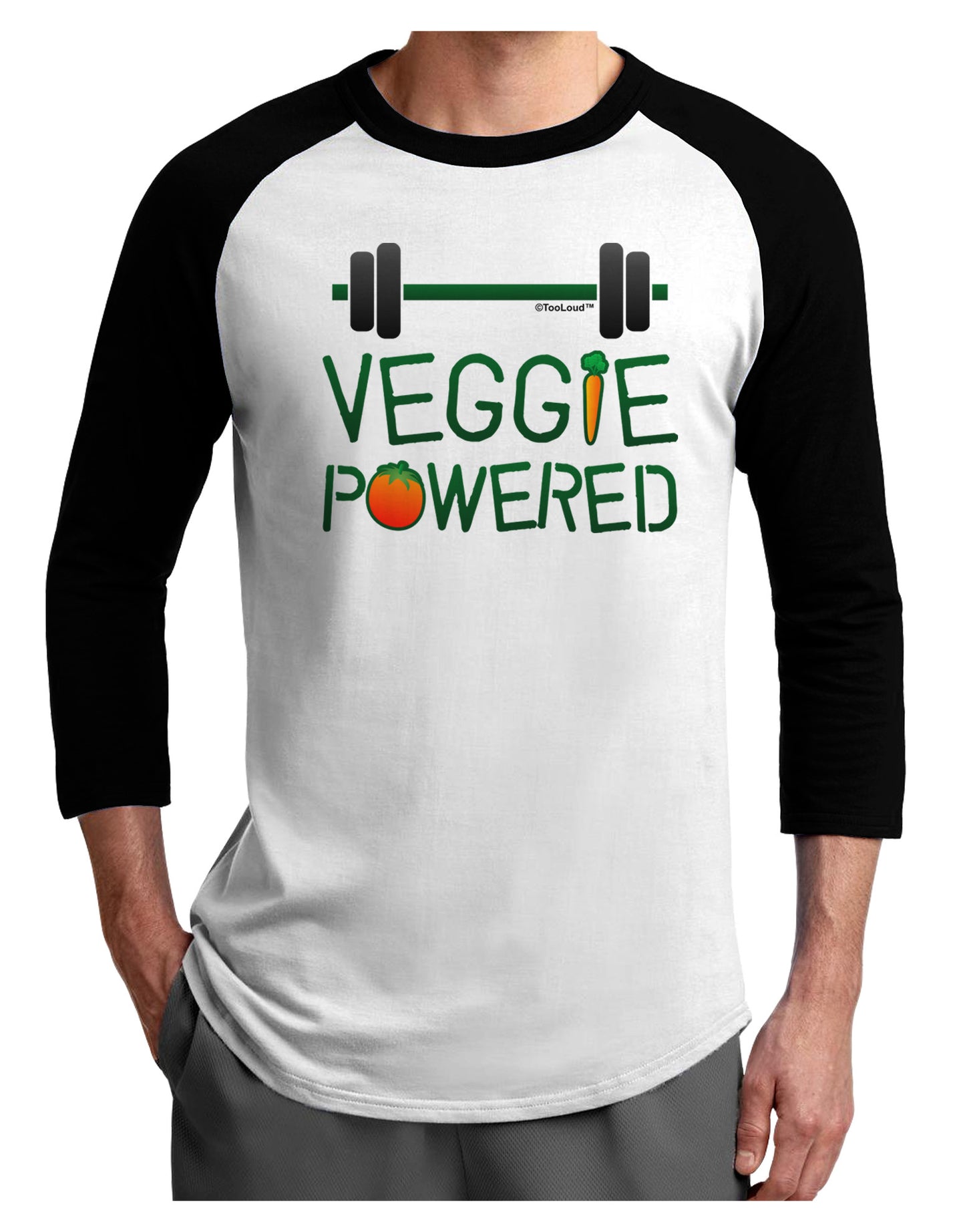 TooLoud Veggie Powered Adult Raglan Shirt-TooLoud-White-Black-X-Small-Davson Sales