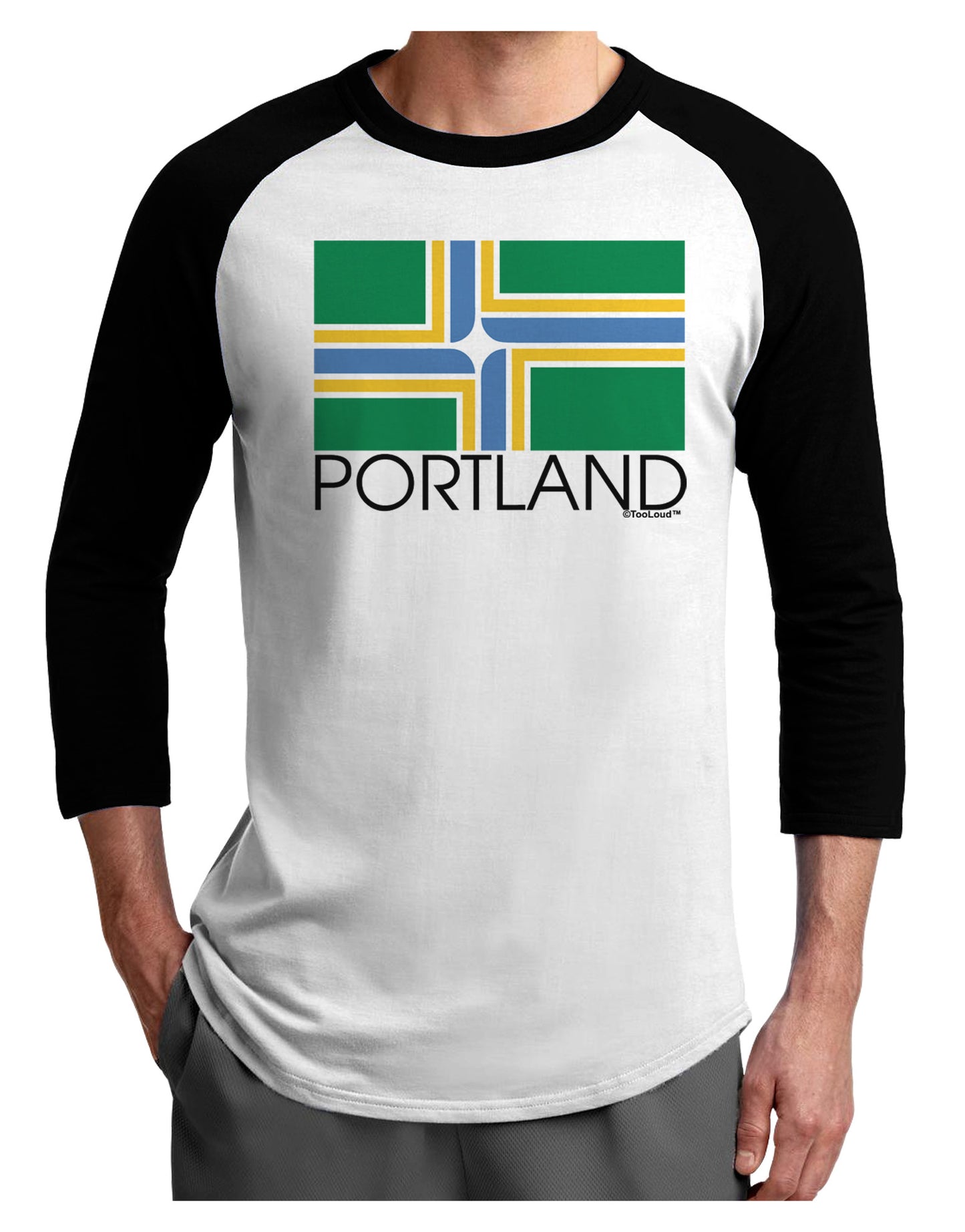 Portland Oregon Flag Text Adult Raglan Shirt-TooLoud-White-Black-X-Small-Davson Sales