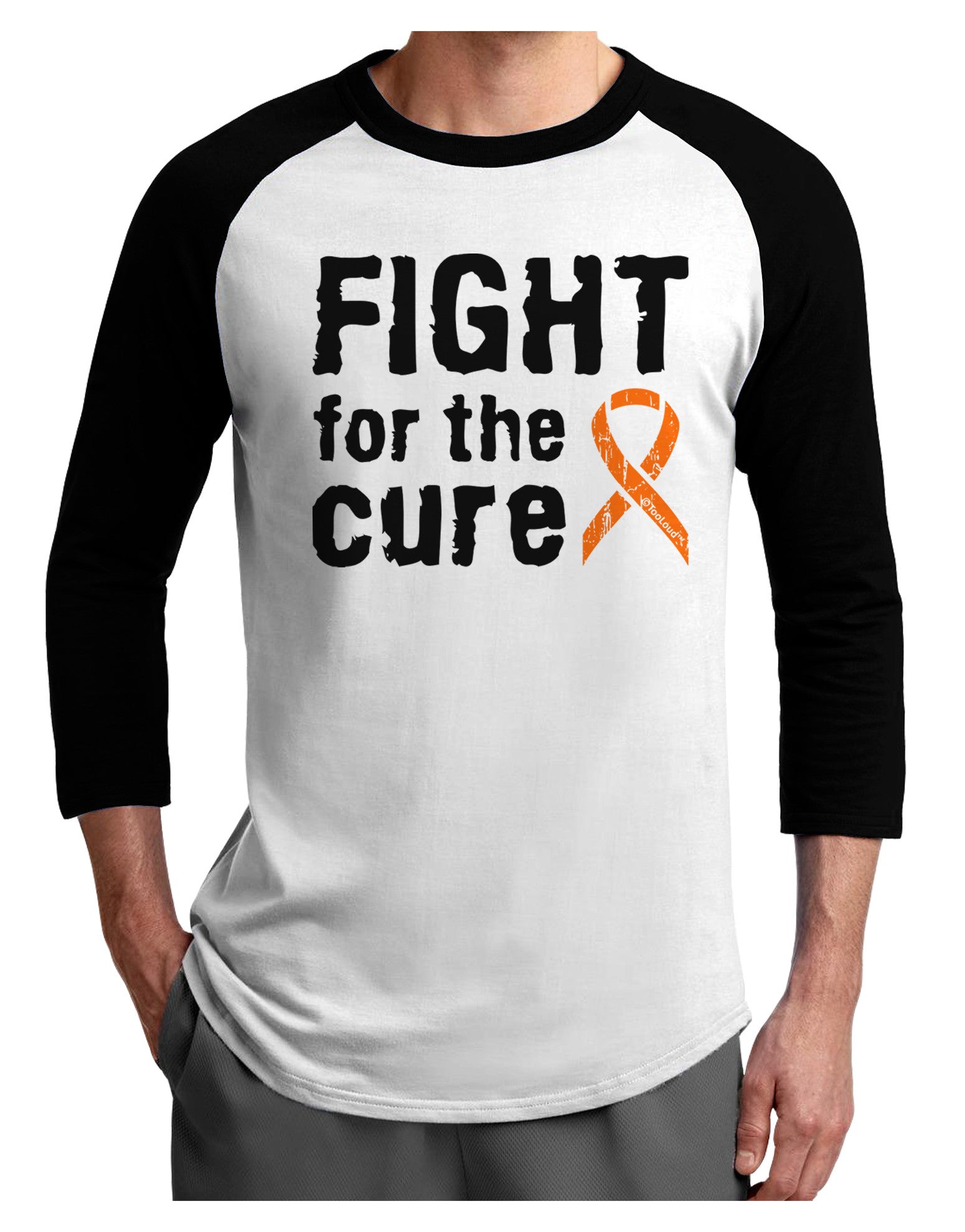 Fight for the Cure - Orange Ribbon Leukemia Adult Raglan Shirt-TooLoud-White-Black-X-Small-Davson Sales