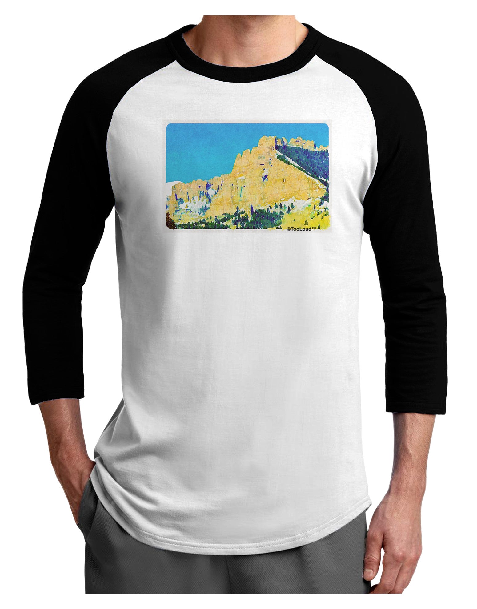 Colorado Snowy Mtns WaterColor Adult Raglan Shirt-Raglan Shirt-TooLoud-White-Black-X-Small-Davson Sales