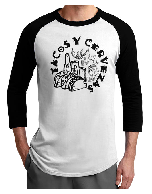 Tacos Y Cervezas Adult Raglan Shirt-Mens T-Shirt-TooLoud-White-Black-X-Small-Davson Sales