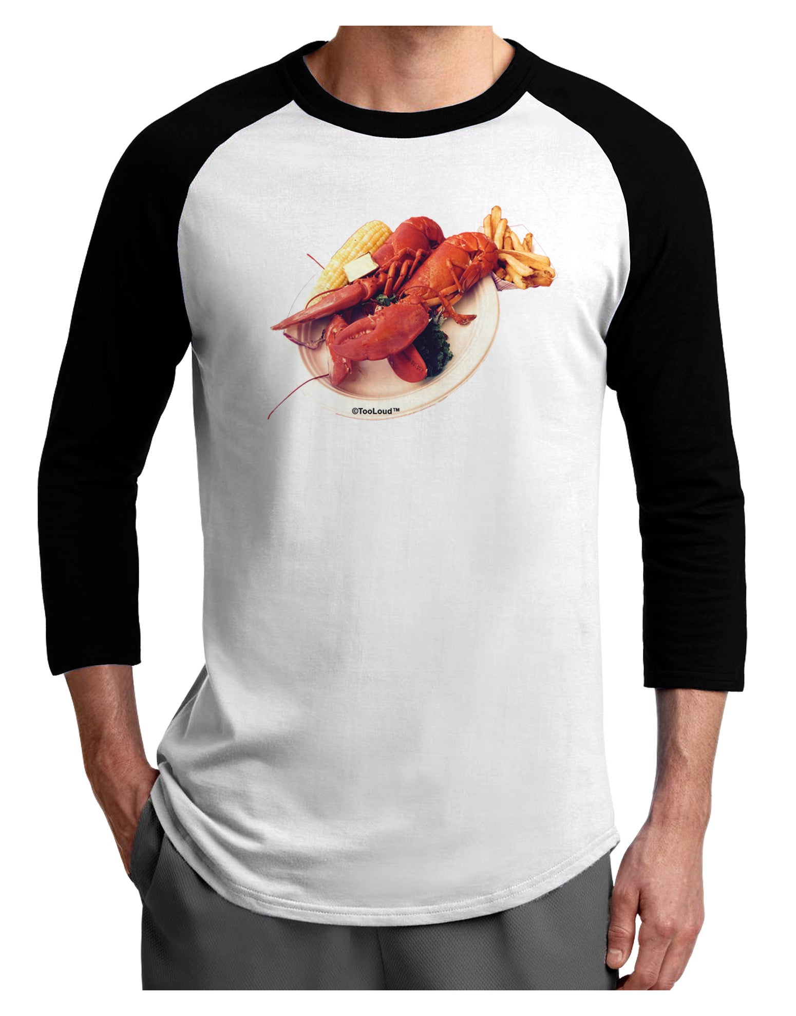 Lobster Plate Adult Raglan Shirt-TooLoud-White-Black-X-Small-Davson Sales