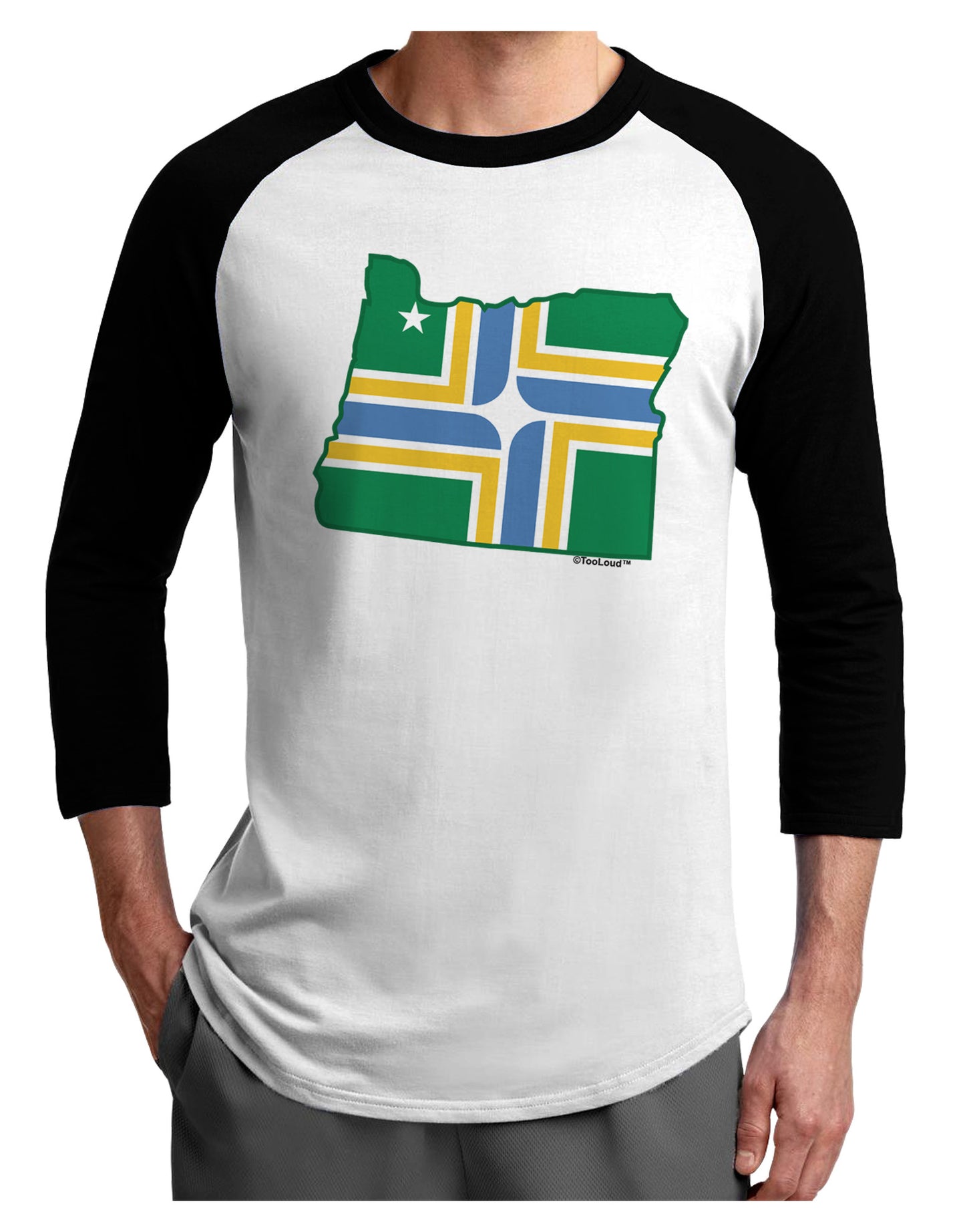Portland Oregon Flag Adult Raglan Shirt-TooLoud-White-Black-X-Small-Davson Sales