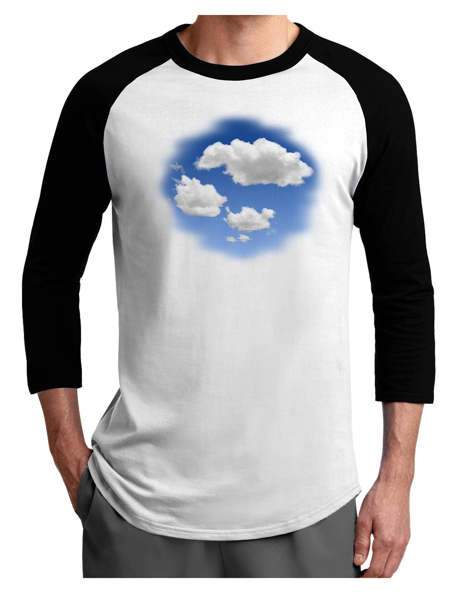 Blue Sky Puffy Clouds Adult Raglan Shirt-Raglan Shirt-TooLoud-White-Black-X-Small-Davson Sales