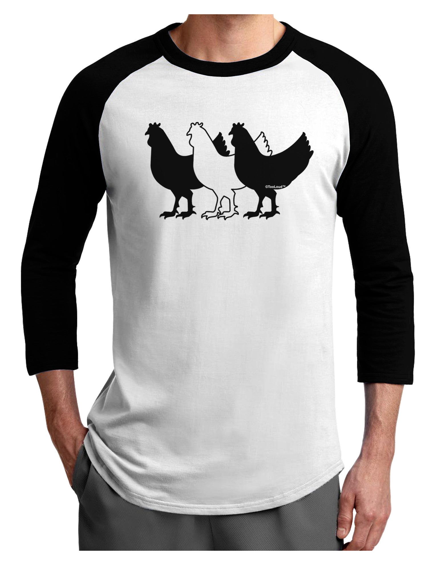Three French Hens Adult Raglan Shirt-TooLoud-White-Black-X-Small-Davson Sales