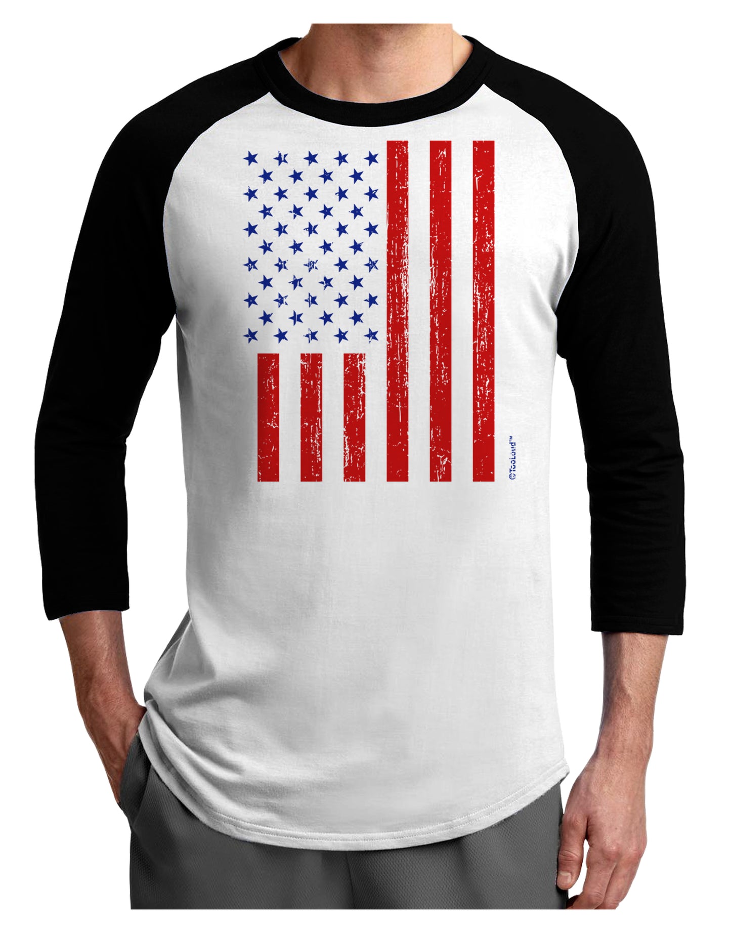 Red and Blue Stamp Style American Flag - Distressed Adult Raglan Shirt by TooLoud-TooLoud-White-Black-X-Small-Davson Sales