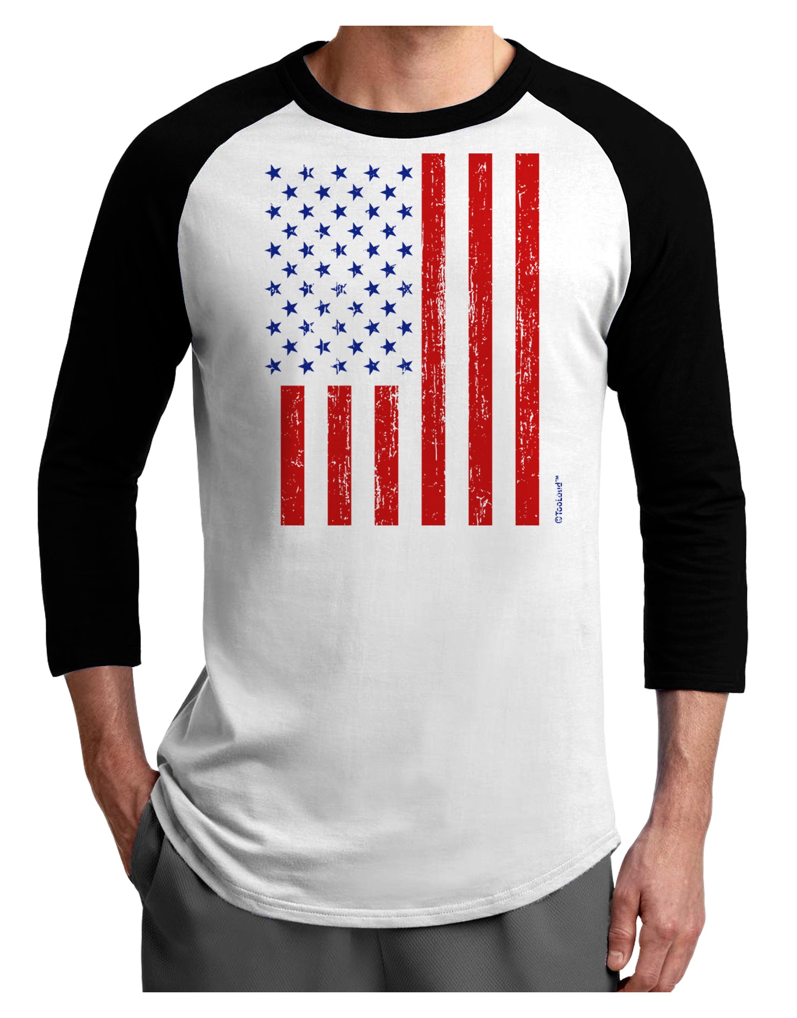 Red and Blue Stamp Style American Flag - Distressed Adult Raglan Shirt by TooLoud-TooLoud-White-Black-X-Small-Davson Sales