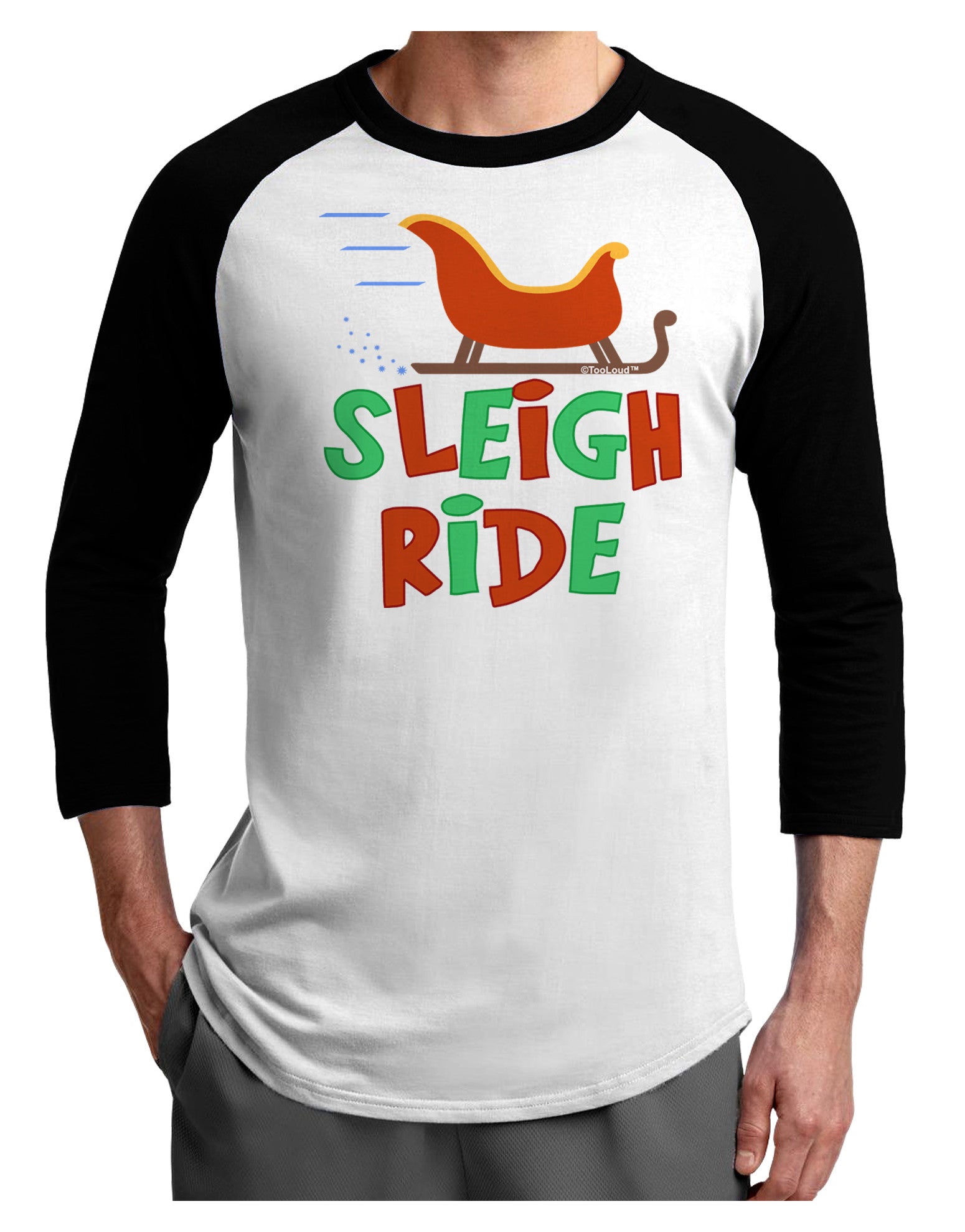 Sleigh Ride Color Adult Raglan Shirt-TooLoud-White-Black-X-Small-Davson Sales